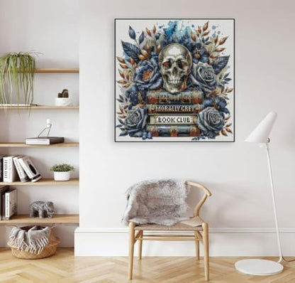 Skull Stamped Cross Stitch Kits Skull and Book Cross Stitch Patterns,Dimensions Cross Stitch Kits Embroidery Kit Arts and Crafts for Beginners 13.7x13.7 inch - Image 4