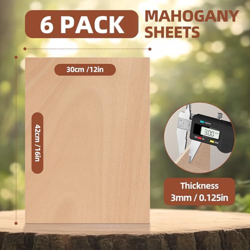 Rowood 6 Pack Mahogany Plywood Sheets 1/8,12x16x1/8inch,3mm Thin Unfinished Craft Wood for Laser Cutting Blanks,DIY Adult Project Kits for DIY Ornaments,Architectural Model - Image 2