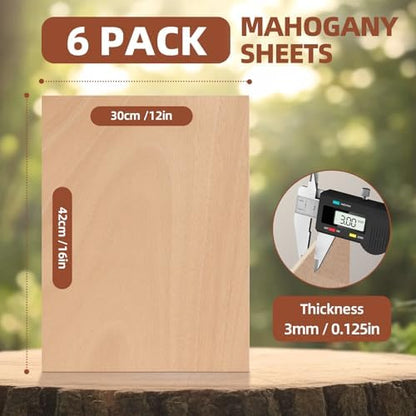 Rowood 6 Pack Mahogany Plywood Sheets 1/8,12x16x1/8inch,3mm Thin Unfinished Craft Wood for Laser Cutting Blanks,DIY Adult Project Kits for DIY Ornaments,Architectural Model - Image 2