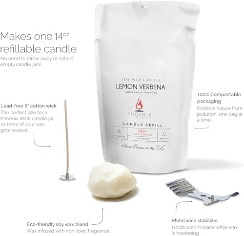 Phoenix Wick Candle Making Kit - New Soy Wax & Wick for Your Luxury 14oz Candle Jar - Adds 100 Hours Burn Time (Lemon Verbena) - Image 3