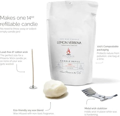 Phoenix Wick Candle Making Kit - New Soy Wax & Wick for Your Luxury 14oz Candle Jar - Adds 100 Hours Burn Time (Lemon Verbena) - Image 3