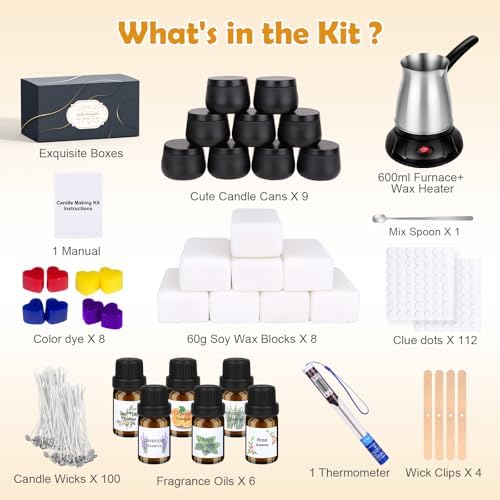 KIYTARBOO Candle Making Kit with Wax Melter, DIY Soy Candles Making Supplies for Adults and Beginners, Complete Jar Candle Kit for Starter, Perfect as Home Decoration Party Gift - Image 2