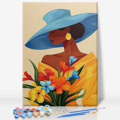 Framed Paint by Numbers Kit for Adults Beginners – Elegant Black Woman by CamocinDIYKit