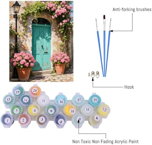 pchmcu DIY Streetscape Paint by Numbers Kits for Adults,Flower Door Scenery Paint by Number for Adults Beginner,Paint by Numbers Kits on Canvas Without Frame for Home Wall Decor 16x20inch - Image 6