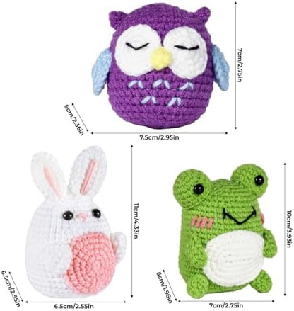 YESJOLI Crochet Animals kit for Beginners,Crochet Knitting kit Crafts for Adult Women DIY with Step-by-Step Video,Easy Learn tutorials to Crochet Kits,Yarns,Hook,Accessories (White Rabbit Frog owl) - Image 6