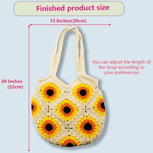 Anbaagsky Crochet kit for Beginners Sunflower Tote Bag Granny Square Crochet Tote Bag with Step-by-Step Video Tutorials Knitting Kit Beginner Crochet Kit for Adults - Image 3