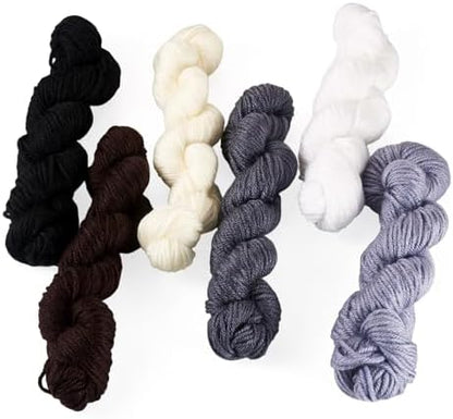 Cheriswelry 6 Skeins Black White Grey Acrylic Fiber Yarn Craft Sewing Cord Threads for Weaving Soft String for Knitting 2.2mm Skeins Yarn kit for Crochet Beginners Adults by Cheriswelry