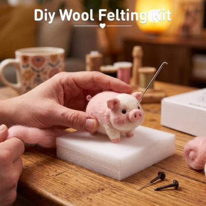 DIY Needle Felting Kit Cute Pink Pig – Needle Felting Starter Kit with Fiber Roving, Needles, Felting Pad & Instructions | Felted Farm Animal Kit for Beginners Adults | DIY Craft Gift Home Decoration - Image 6