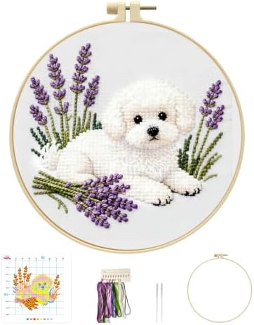 TPQKA White Puppy Embroidery Kit for Beginner Adults, 1 Pack DIY Set by TPQKA