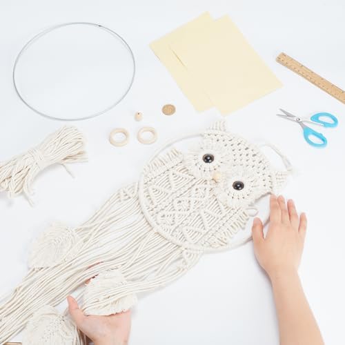 INFUNLY Owl Macrame Kit - All in One Wall Hanging Starter Set for Adult Beginners - Boho Macrame Supplies for Living Room & Bedroom Decoration - Image 5