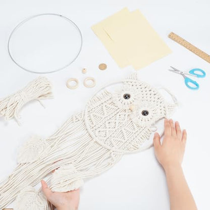 INFUNLY Owl Macrame Kit - All in One Wall Hanging Starter Set for Adult Beginners - Boho Macrame Supplies for Living Room & Bedroom Decoration - Image 5
