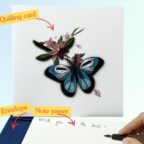 Quilling Cards, handmade card, quilled cards with Dedicated Paper, quilling birthday cards for women or all occasions: Mother's day, Greeting card, Birthday... daisy bouquet (Flowers with dragonfly) (Butter fly) - Image 6
