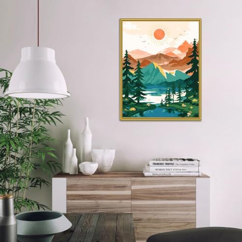 Yunnuo Landscape Paint by Numbers Kit for Adults Beginner, Sun & Mountain Paint by Number Canvas,Acrylic Abstract Paint with Numbers for with 3 Pcs Paintbrushes Home Wall Decor Gift (16 x 20 in) - Image 3