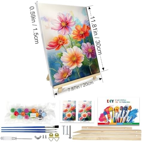 JOOZ Flowers Paint by Numbers Kit for Adults with Frame, Flower Paint by Number with Easel, DIY Floral Adult Paint by Number Kits Framed Canvas for Home Wall Decor 8 x 12 Inch - Image 2