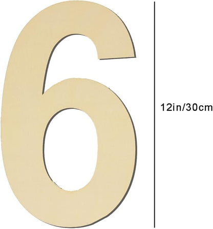 12 Inch Large Blank Wood Number 6 Unfinished Wood Slices Signs Board, Wooden Numbers for DIY Craft Projects, Birthday, Party, Wedding Decorations