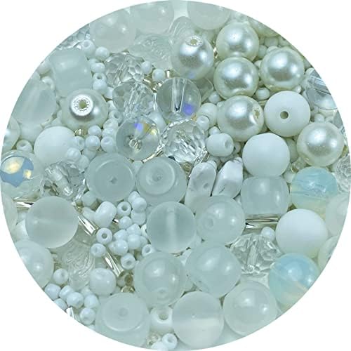 Assorted Glass Resin Beads Multi Size Colors Smooth Cracked Gravel Millet Spacer Beads for Bracelets Necklace Earring DIY Jewelry Making Craft (White Series) by ChooseBeadsChooseHonkoolly
