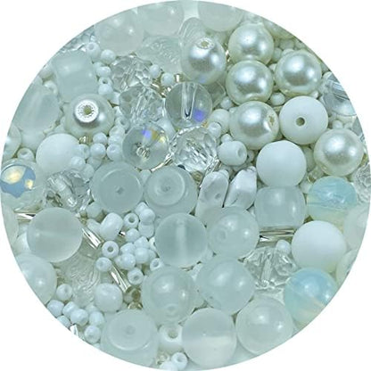 Assorted Glass Resin Beads Multi Size Colors Smooth Cracked Gravel Millet Spacer Beads for Bracelets Necklace Earring DIY Jewelry Making Craft (White Series) by ChooseBeadsChooseHonkoolly
