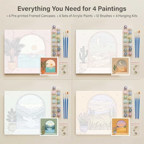 Amphol Framed Paint by Numbers Kit for Adults Beginners - 10x10 Inch Boho Landscape Easy 4 Pack Acrylic Paint by Number Kit on Framed Canvas, DIY Oil Painting Arts with Frame, Home Wall Decor Gift - Image 7