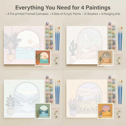 Amphol Framed Paint by Numbers Kit for Adults Beginners - 10x10 Inch Boho Landscape Easy 4 Pack Acrylic Paint by Number Kit on Framed Canvas, DIY Oil Painting Arts with Frame, Home Wall Decor Gift - Image 7