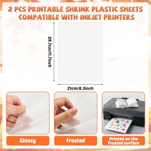 231Pcs Fall Thanksgiving Heat Shrink Plastic Sheet Kit Includes Shrinking Film Art Paper, Hole Punch, Keychains, Jump Rings, Tassels, DIY Heat Shrink Art Kit for Adults Creative Craft Marking - Image 3