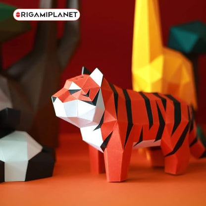 Tiger 3D Origami Paper Craft Kit, Creative Handmade Paper Sculpture Art for Home Decor, Unique Pre-Cut DIY Cute Animal Models Origmai Papercraft Set, Present for Teens & Adults - Image 2
