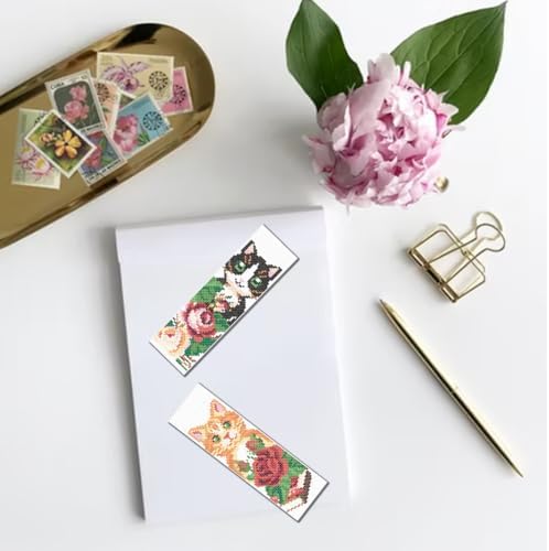 FREEBLOSS 6 Set Cat Cross Stitch Bookmark Kits Rose Pattern Stamped Cross Stitch Kit DIY Embroidery Kit Bookmark Craft Kit with Instructions for Beginners 6x20cm - Image 6