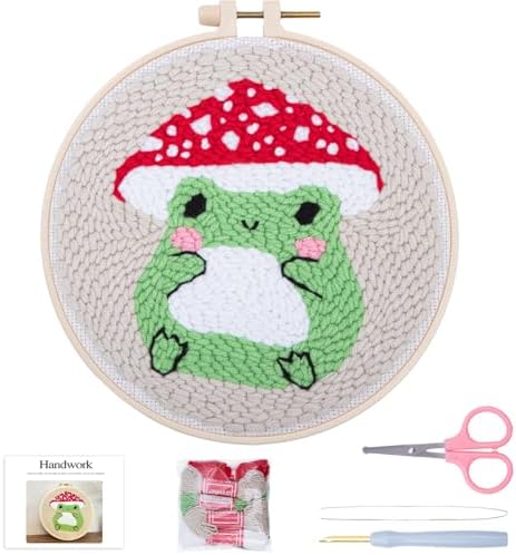 Louise Maelys Punch Needle Kit for Beginners with Mushroom Frog Pattern by LouiseMaelys