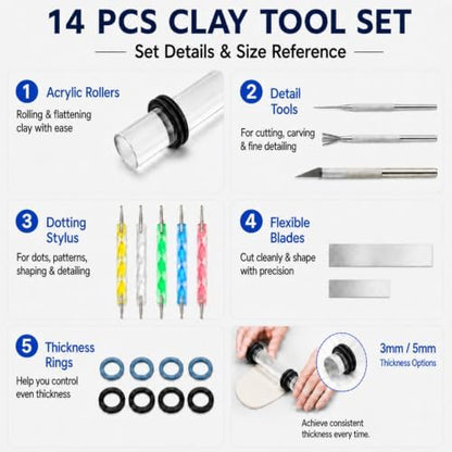 DIYOOHOMY 18 Pcs Polymer Clay Tools Kit, Rolling Pin with Thickness Rings - Image 3