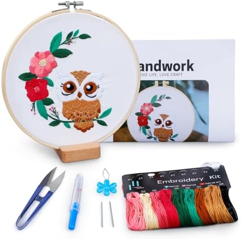BERYA Owl Embroidery Kit, Embroidery Kit for Adult, Owl Pattern Practice Kit, Including Video Step by Step Instructions, Embroidery Hoop, Cloth, Needles and Thread for DIY Craft Lover (BEO013) by BERYA