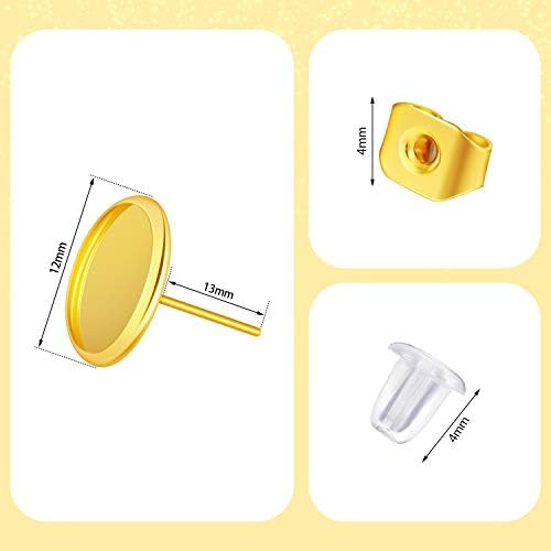 Hicarer 300 Pcs Earring Posts, Gold with Gold and Clear - Image 3
