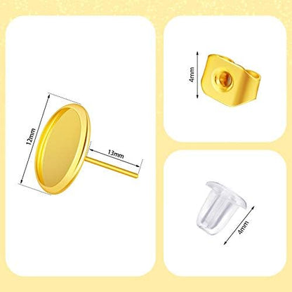 Hicarer 300 Pcs Earring Posts, Gold with Gold and Clear - Image 3