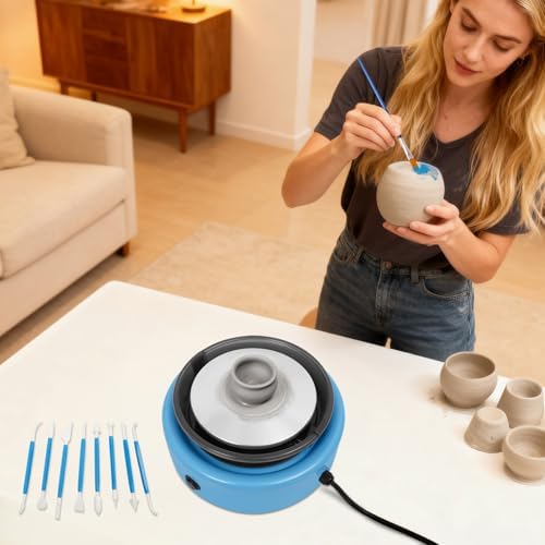 GONGDUN Mini Pottery Wheel Machine for Beginners Adults & Kids Adjustable Speed Electric Pottery Wheel with Foot Pedal Complete Clay Craft Kit DIY Projects for Home & Classroom (Blue) - Image 3