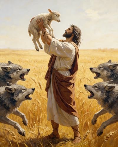 TFIAVSIN Paint by Numbers Kit for Adults, Jesus Saves the Lamb from Wolves, Inspirational Adult Paint by Number Kits, Christian Painting by Numbers Canvas, Religious DIY Arts and Crafts, 16x20 Inch by TFIAVSIN