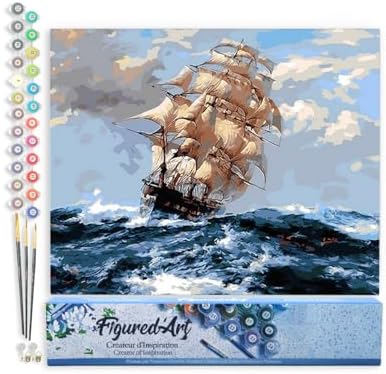 Figured'Art Paint by Numbers Kit for Adults Sailboat and Storm 16"x20" - Craft Art Painting DIY Kit Rolled Canvas Without Frame by FiguredArt
