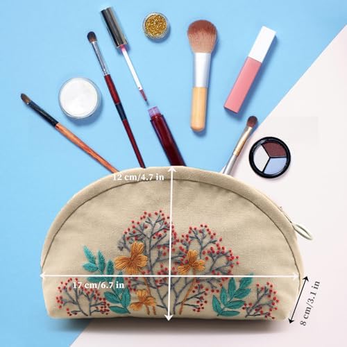 FONNUY Embroidery Kit Makeup Bag for Beginners, Flowers Pre-Stamped Pattern Handbag Coin Purses Making Kits for Adults with Hoop, Easy to Follow Color Thread Needlework (Beige) - Image 4