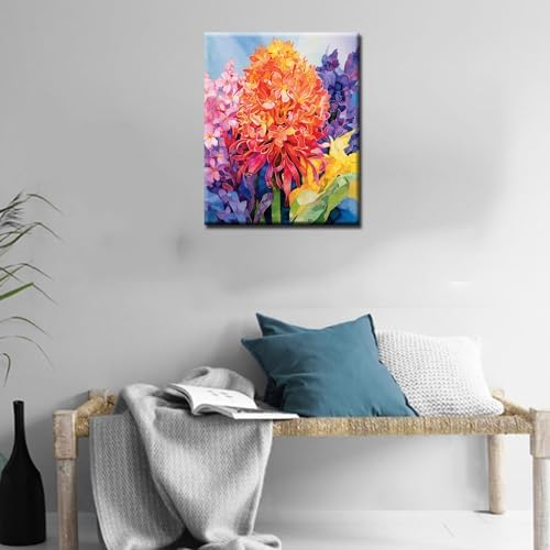 Aihonmin Beautiful Flower Paint by Number for Adult and Kids Beginner,Floral Canvas Oil Painting Kit Digital Painting,Vintage Watercolor Living Room Decoration,(Without Frame - Image 2