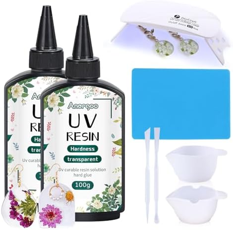 Anergoo UV Resin kit with Light 200g Crystal Clear&Low Odor,24W Uv Resin Light,Silicone Mat, Epoxy Resin Hard, Starter Kit for Jewelry by BrandDetails