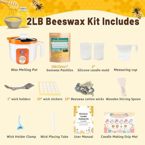 Beeswax Candle Making Kit, 2LB Organic Beeswax Pellets with Wax Melter - Image 2