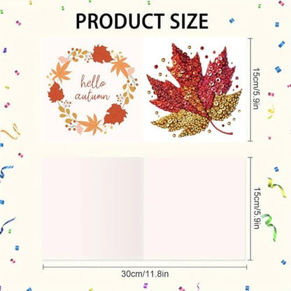 6Pcs Thanksgiving Greeting Card DIY Diamond Art Painting Greeting Cards Special Shaped Diamond Autumn Blessing Folding Card Kit Arts Crafts for Birthday Festival-Maple Leaf - Image 4