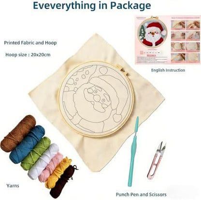 DIY Punch Needle Kits Santa Claus with Hoop 20x20cm-9 - Image 2