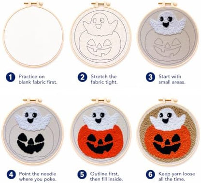 Punch Needle Kit for Beginners Adults-Pumpkin Ghost, with Embroidery Hoop - Image 5