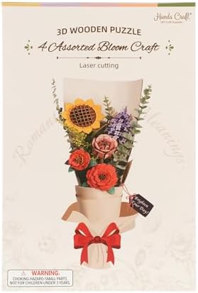 Hands Craft 3D Wooden Puzzle Craft Set – Botanical Garden Collection, DIY Building Kit with 3D Flower Puzzles - Sunflower, Lilac, Rose, Camellia. Decorative Wooden Floral Art for Home Decor by HandsCraft