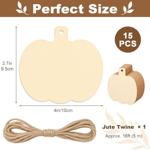 15PCS Pumpkin Wood Cutouts, 4" Unfinished Wood Ornaments for Crafts - Image 2