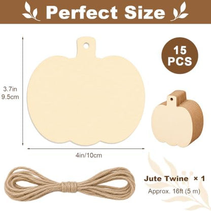 15PCS Pumpkin Wood Cutouts, 4" Unfinished Wood Ornaments for Crafts - Image 2