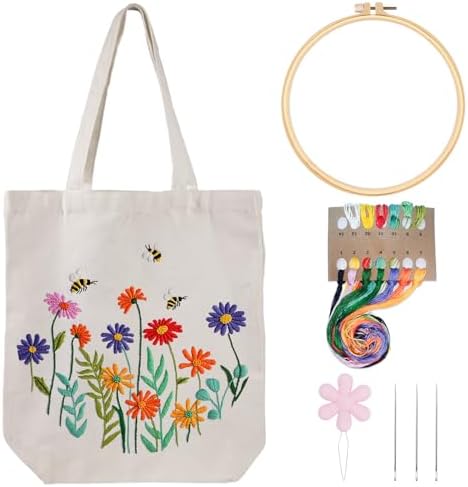 Louise Maelys Bee and Flowers Embroidery Kit for Beginners Canvas Tote Bag by LouiseMaelys