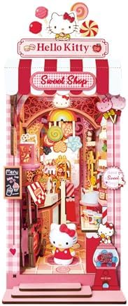 Hands Craft Hello Kitty Sweet Shop Book Nook Kit – Official Sanrio DIY Miniature Shelf Insert with Touch LED – 149-Piece 3D Puzzle for Adults & Teens – Kawaii Decor, Collectible Diorama Craft Kit - Image 2