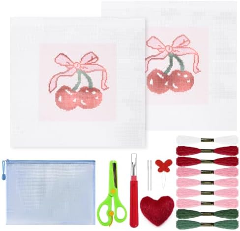 18Pcs Cherry Bow 18 Mesh Needlepoint Canvas Kit for Beginners Adults by Unknown