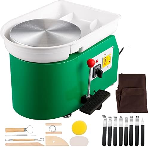 VEVOR Pottery Wheel for Adults, 11in Forming Machine, Adjustable 60-300RPM Speed, Handle & Foot Speed Control, ABS Detachable Basin 18pcs Sculpting Tools Kit for Beginners, 350W Green by VEVOR