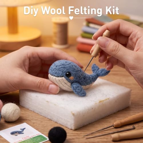 FACE N FACE DIY Needle Felting Kit Cute Blue Whale – Needle Felting Starter Kit with Fiber Roving, Needles, Felting Pad & Instructions | Felted Ocean Animal Kit for Beginners Adults | DIY Craft Gift - Image 6