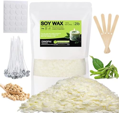 DINGPAI Natural Soy Wax for Candle Making, 2lb Organic Soy Wax Flakes by DINGPAI